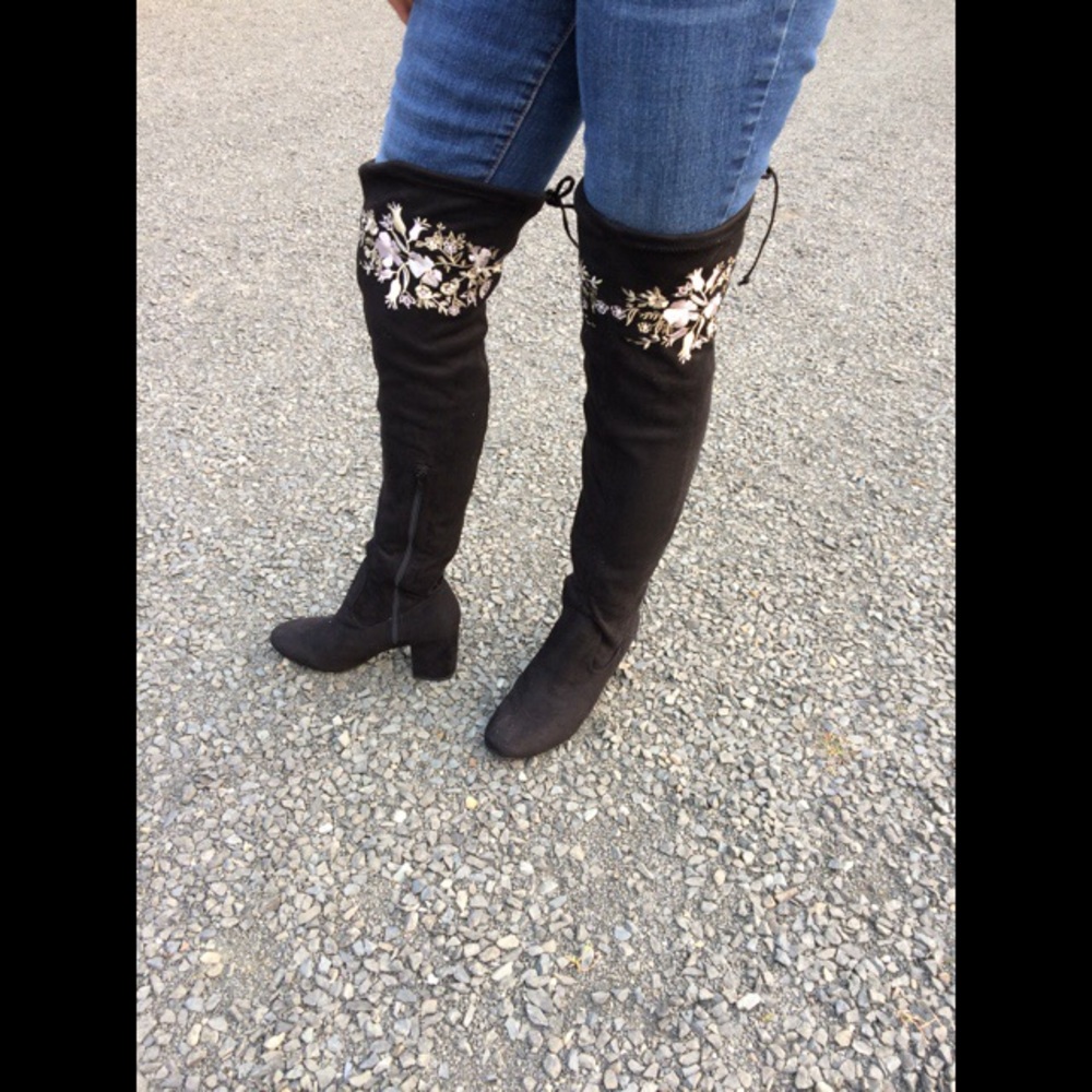 NWT JustFab over the knee boots with embroidery
